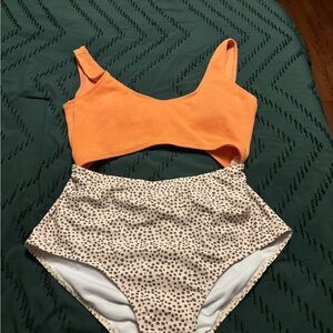 SHEIN Orange and Cream One Piece Swimsuit